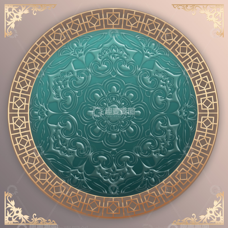 高清大图下载【趣麦麦图】国潮中国风古典绿色高级质感圆环雕刻素材