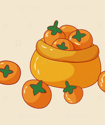 手绘一麻袋红柿子插画