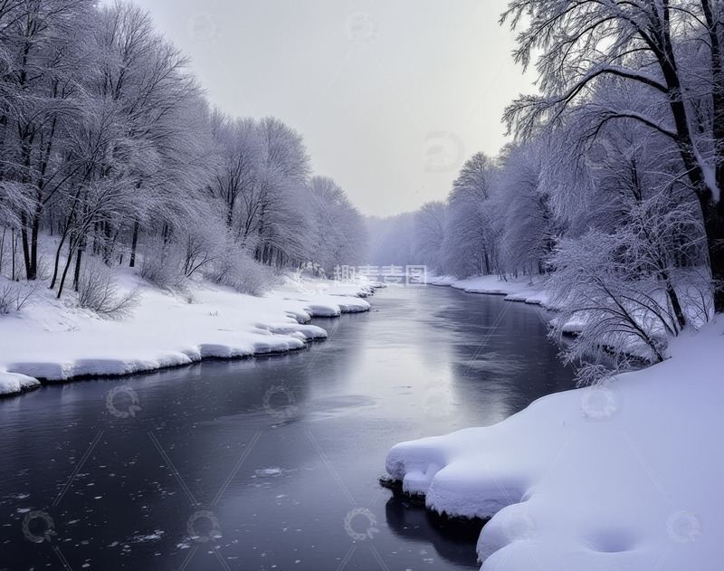 高清大图下载【趣麦麦图】冬天冰冻的河流