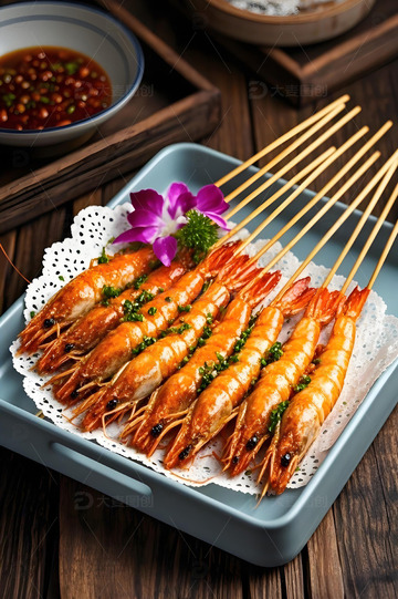 烧烤摄影烤虾摄影图