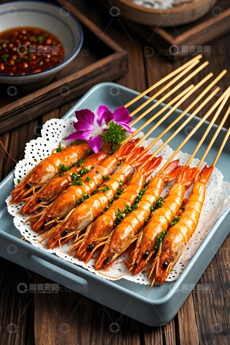 高清大图下载【趣麦麦图】烧烤摄影烤虾摄影图