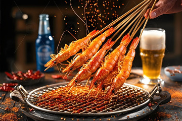 烧烤摄影烤虾摄影图2
