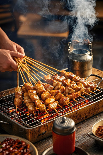 烧烤羊肉串摄影图