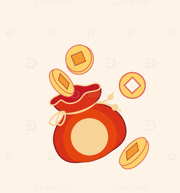 手绘福袋金币活动矢量插画素材