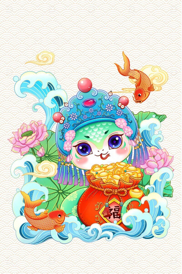 蛇年2025新年春节连年有余卡通形象