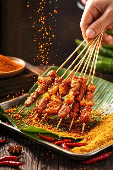 烧烤羊肉串摄影图1