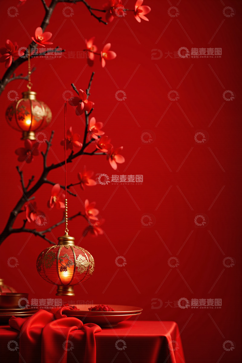 高清大图下载【趣麦麦图】中国风红色喜庆新年背景12