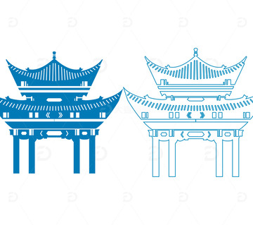 云南昆明传统古建筑剪影矢量