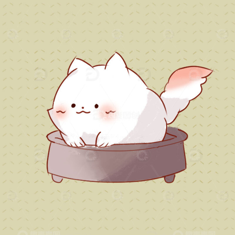 高清大图下载【趣麦麦图】绿色背景可爱萌萌的小白猫