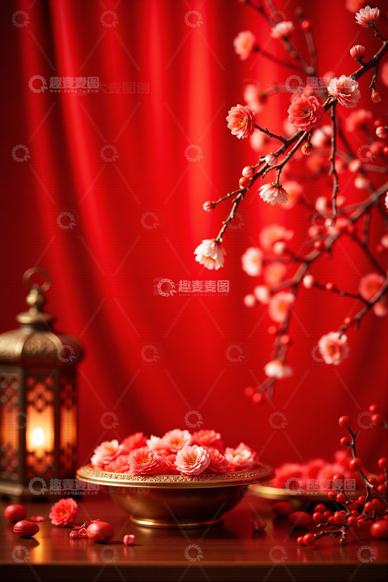 高清大图下载【趣麦麦图】中国风红色喜庆新年背景13