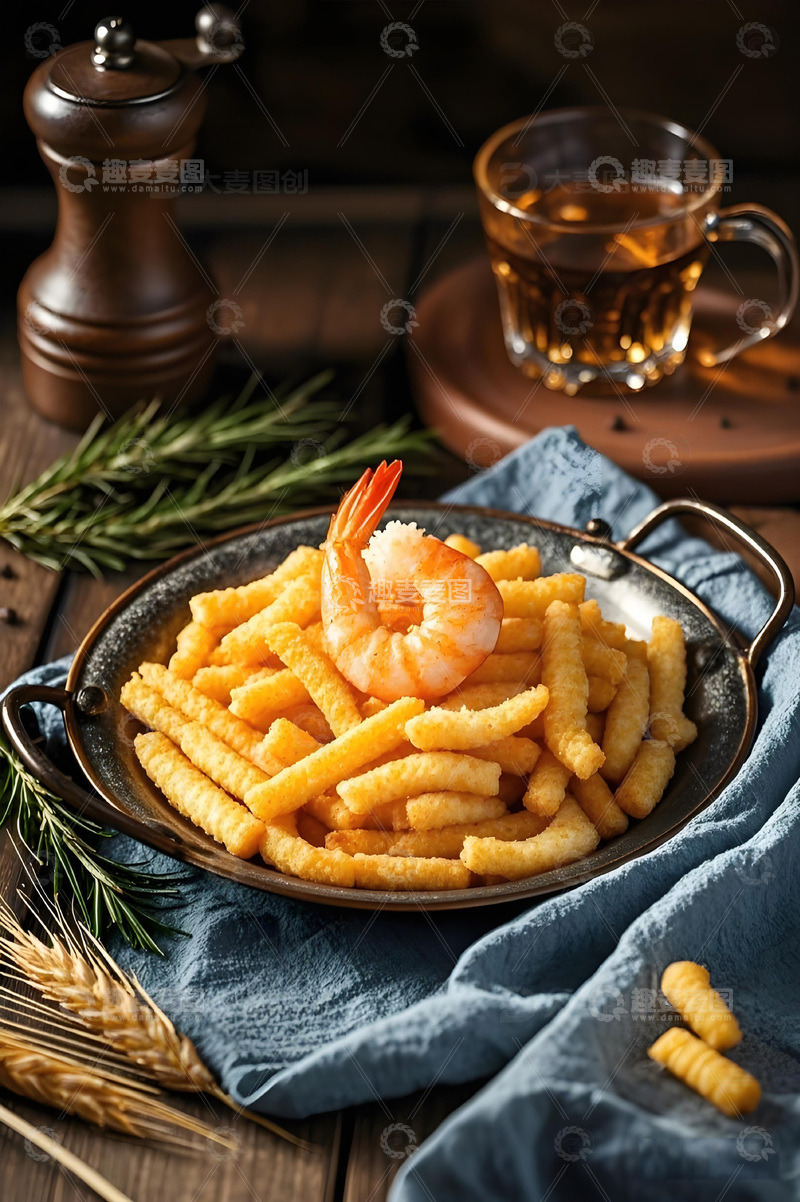 高清大图下载【趣麦麦图】美食炸虾条摄影图