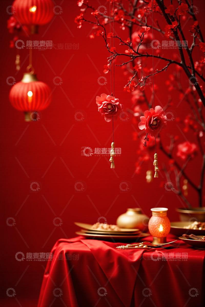 高清大图下载【趣麦麦图】中国风红色喜庆新年背景11