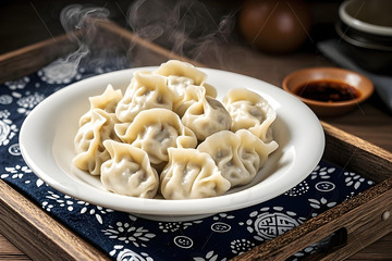 热气腾腾的饺子摄影图