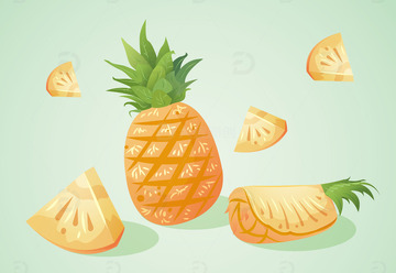 手绘菠萝切块凤梨包装插画