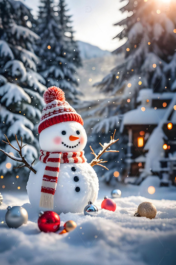 圣诞节冬季雪人摄影图