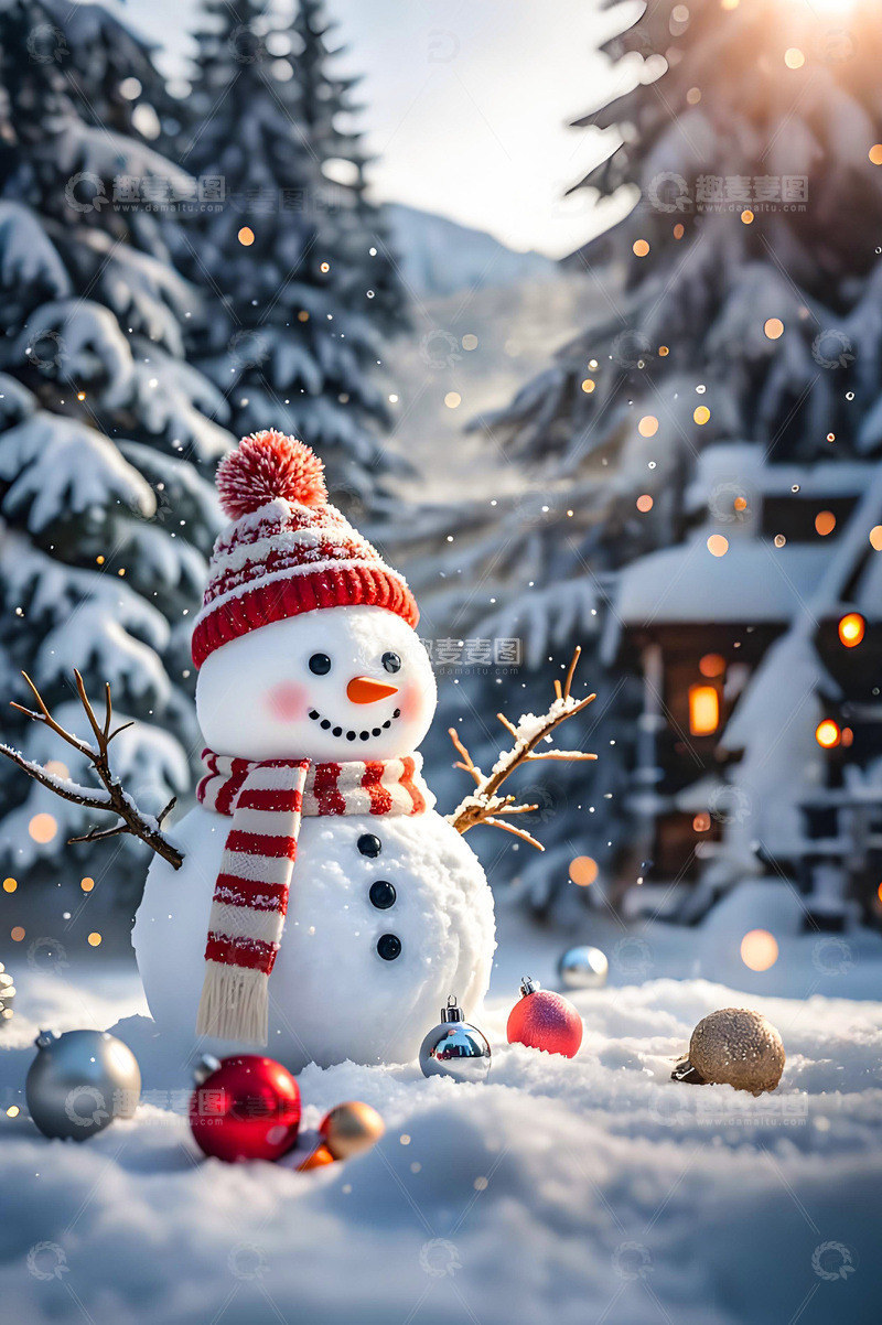 高清大图下载【趣麦麦图】圣诞节冬季雪人摄影图