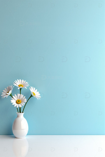 蓝色墙面白色柜子上的花瓶3