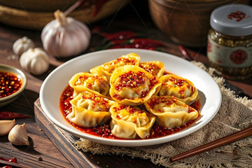 红油水饺摄影图