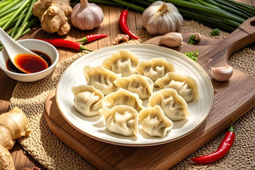 一盘饺子摄影图