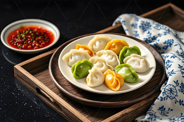 五彩饺子摄影图