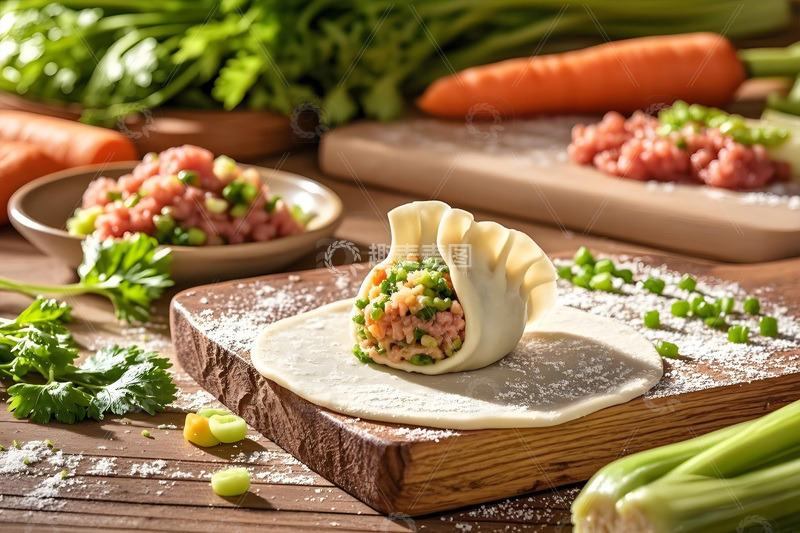 高清大图下载【趣麦麦图】芹菜鲜肉饺子摄影图
