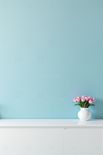 蓝色墙面白色柜子上的花瓶2