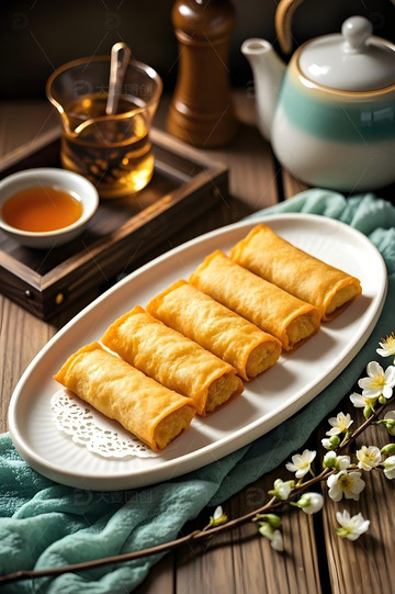 中华美食炸春卷摄影