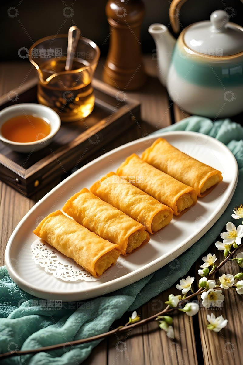 高清大图下载【趣麦麦图】中华美食炸春卷摄影