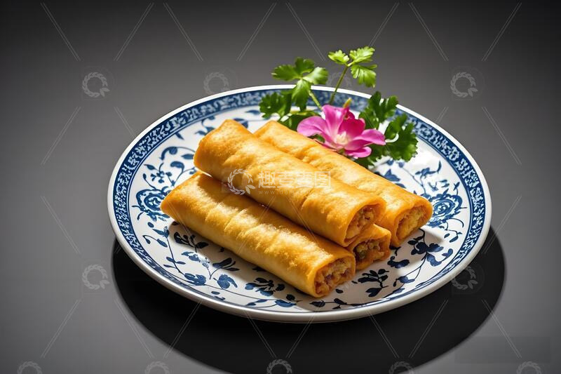 高清大图下载【趣麦麦图】-中国美食炸春卷摄影图
