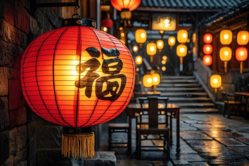 春节灯笼街道夜景摄影图