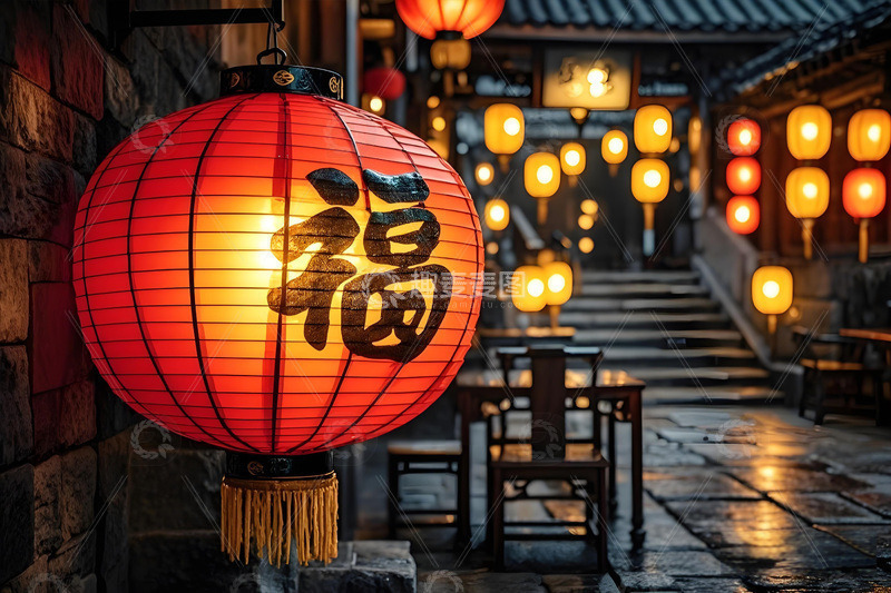 春节灯笼街道夜景摄影图