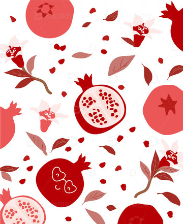 石榴水果类石榴花插画背景