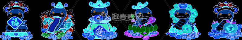 新年生肖金蛇卡通形象合集
