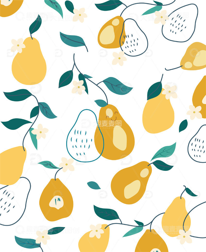 源文件下载【趣麦麦图】梨时尚手绘扁平插画背景