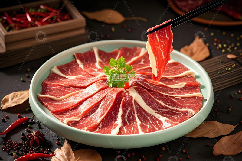 高清大图下载【趣麦麦图】火锅食材之牛肉片
