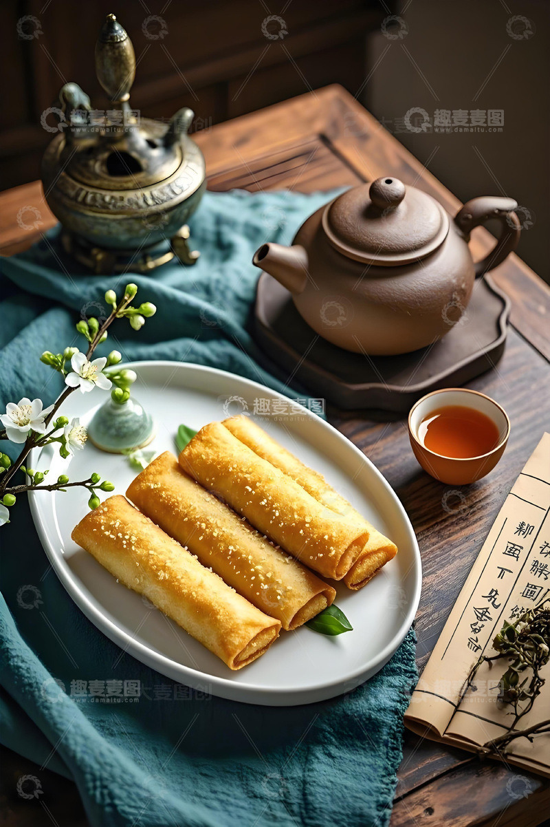 高清大图下载【趣麦麦图】中华美食炸春卷摄影2