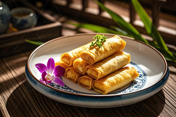 中国美食炸春卷摄影图2