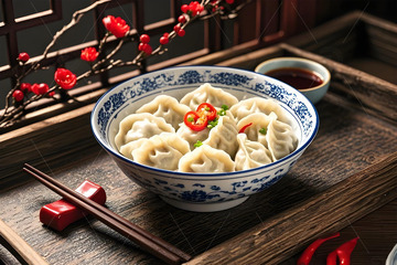 中国传统美食饺子摄影图