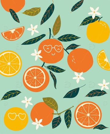 橙子脐橙包装手绘扁平插画背景