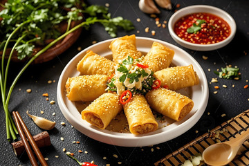 炸春卷美食摄影图1