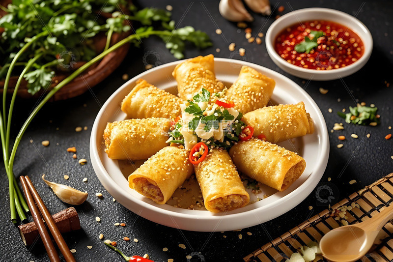 高清大图下载【趣麦麦图】炸春卷美食摄影图1