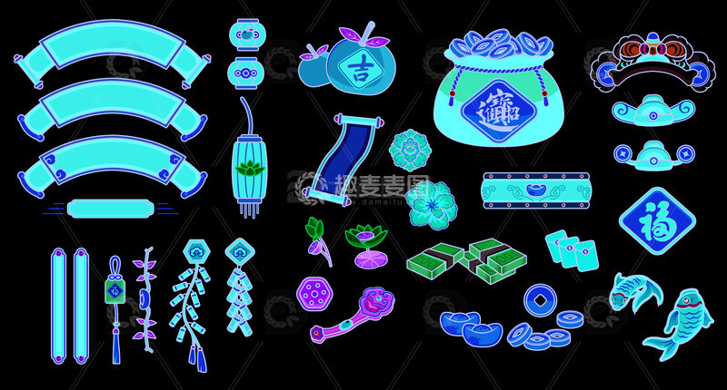 新年春节喜庆小物件装饰元素插画