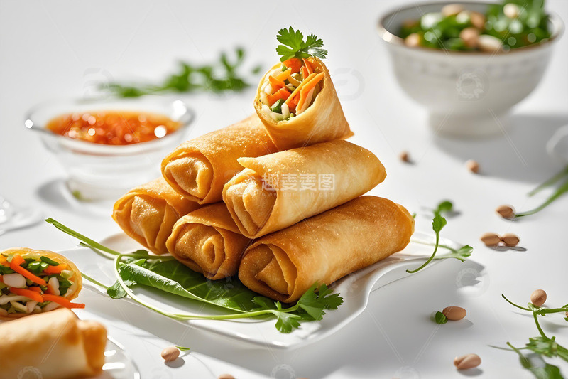 炸春卷美食摄影图