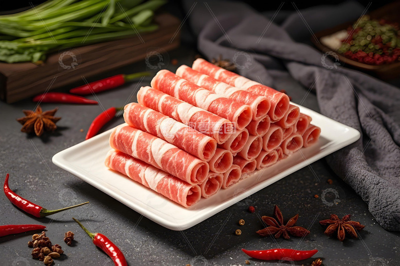 高清大图下载【趣麦麦图】火锅食材之羊肉卷