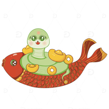春节新年蛇年背景元素插画年年有鱼