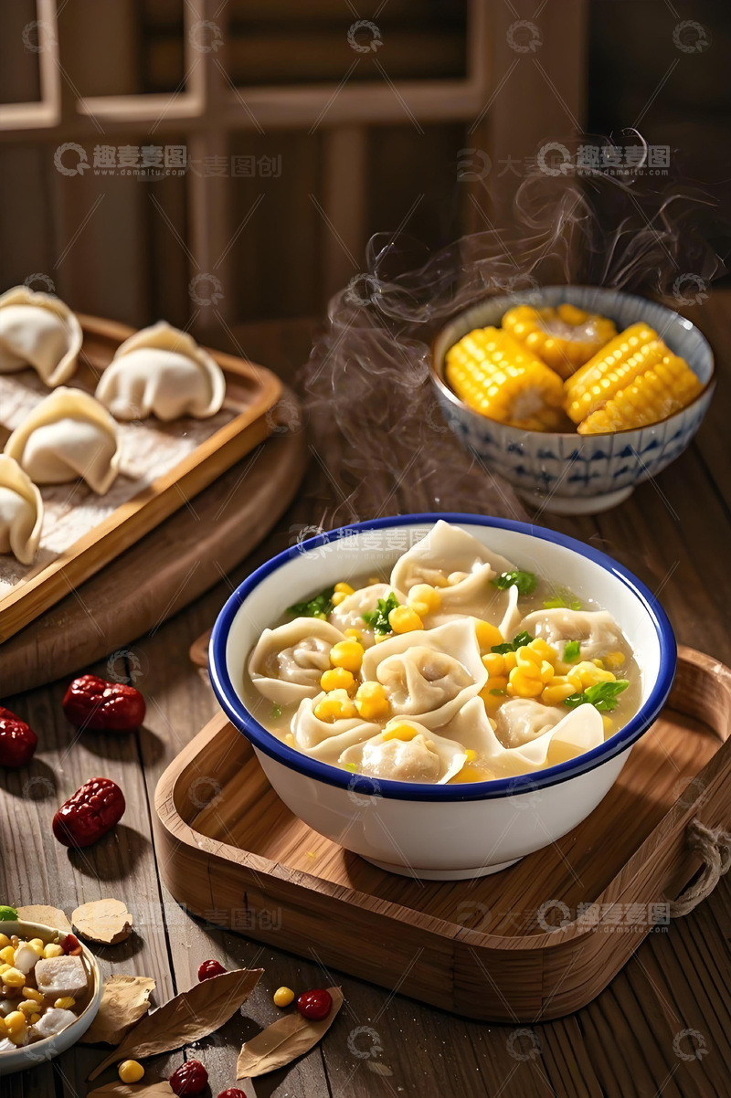 高清大图下载【趣麦麦图】玉米鸡汤馄饨摄影图1