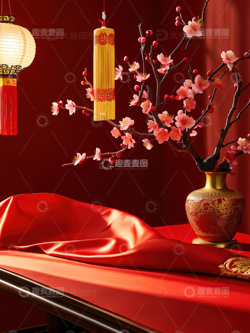 高清大图下载【趣麦麦图】中国风红色喜庆新年背景14