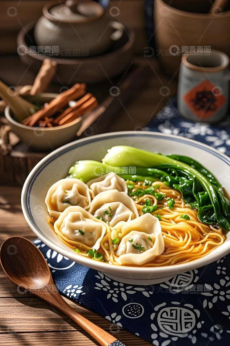 高清大图下载【趣麦麦图】一碗清汤馄饨摄影图