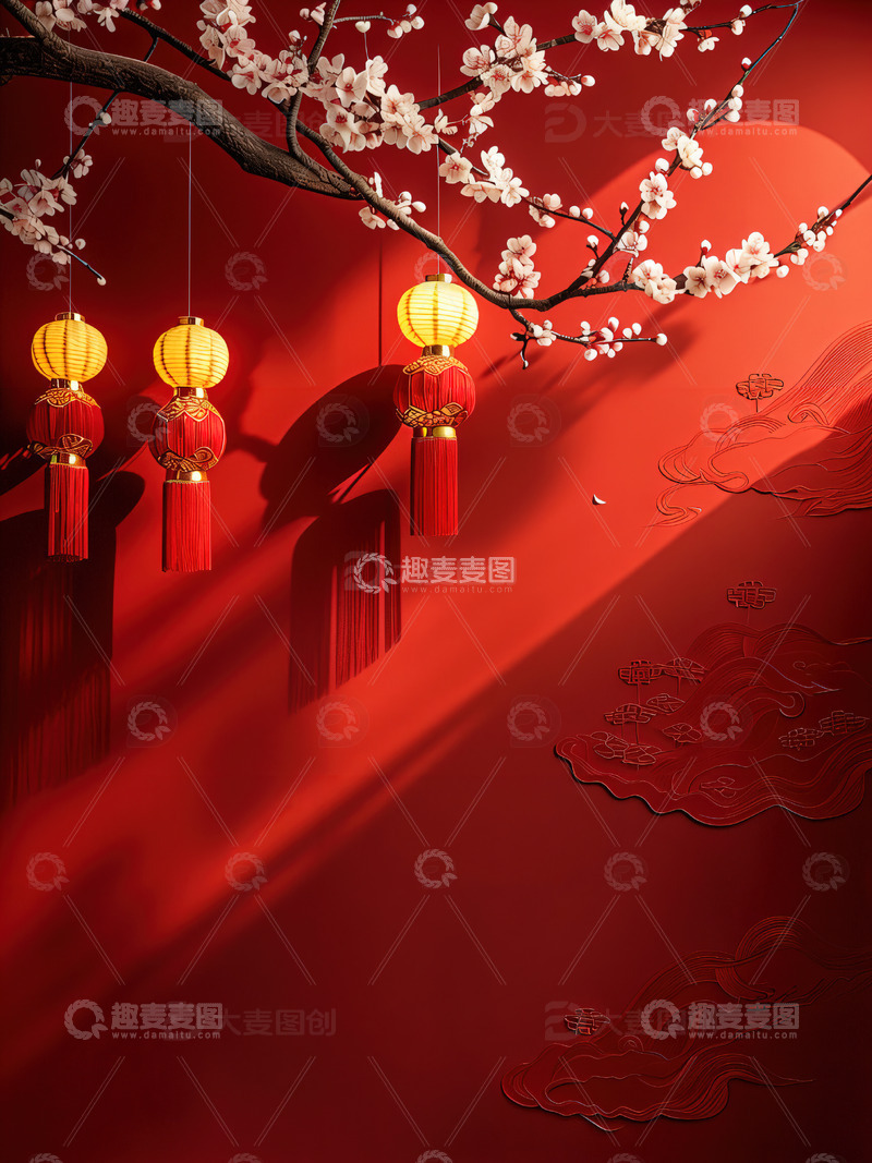 高清大图下载【趣麦麦图】中国风红色喜庆新年背景17