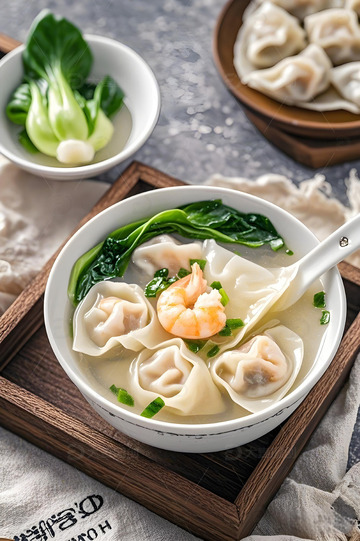 中华美食馄饨摄影图